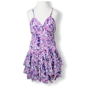 Purple and blue mini dress with ruffles and adjustable straps med
